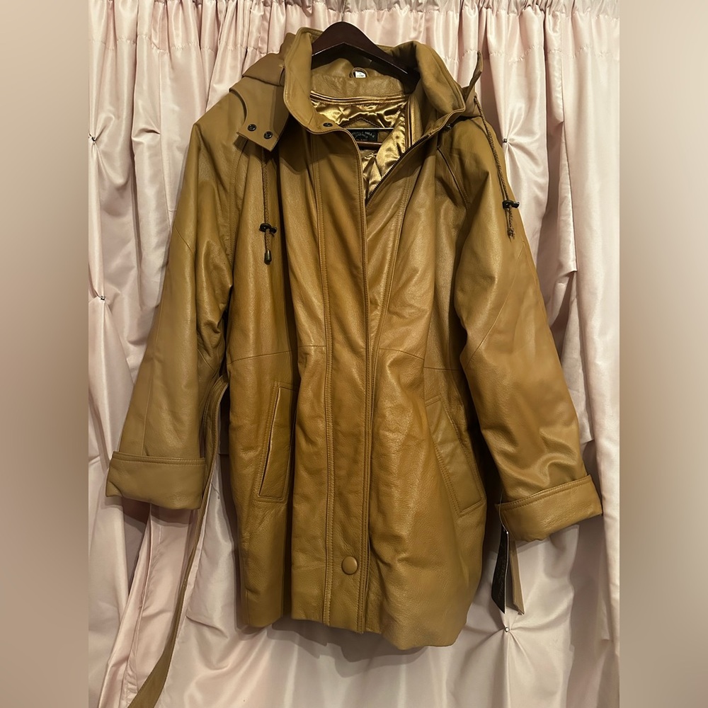 Genuine leather jacket coat nude beige tan XL Beverly Hills leather club nwt